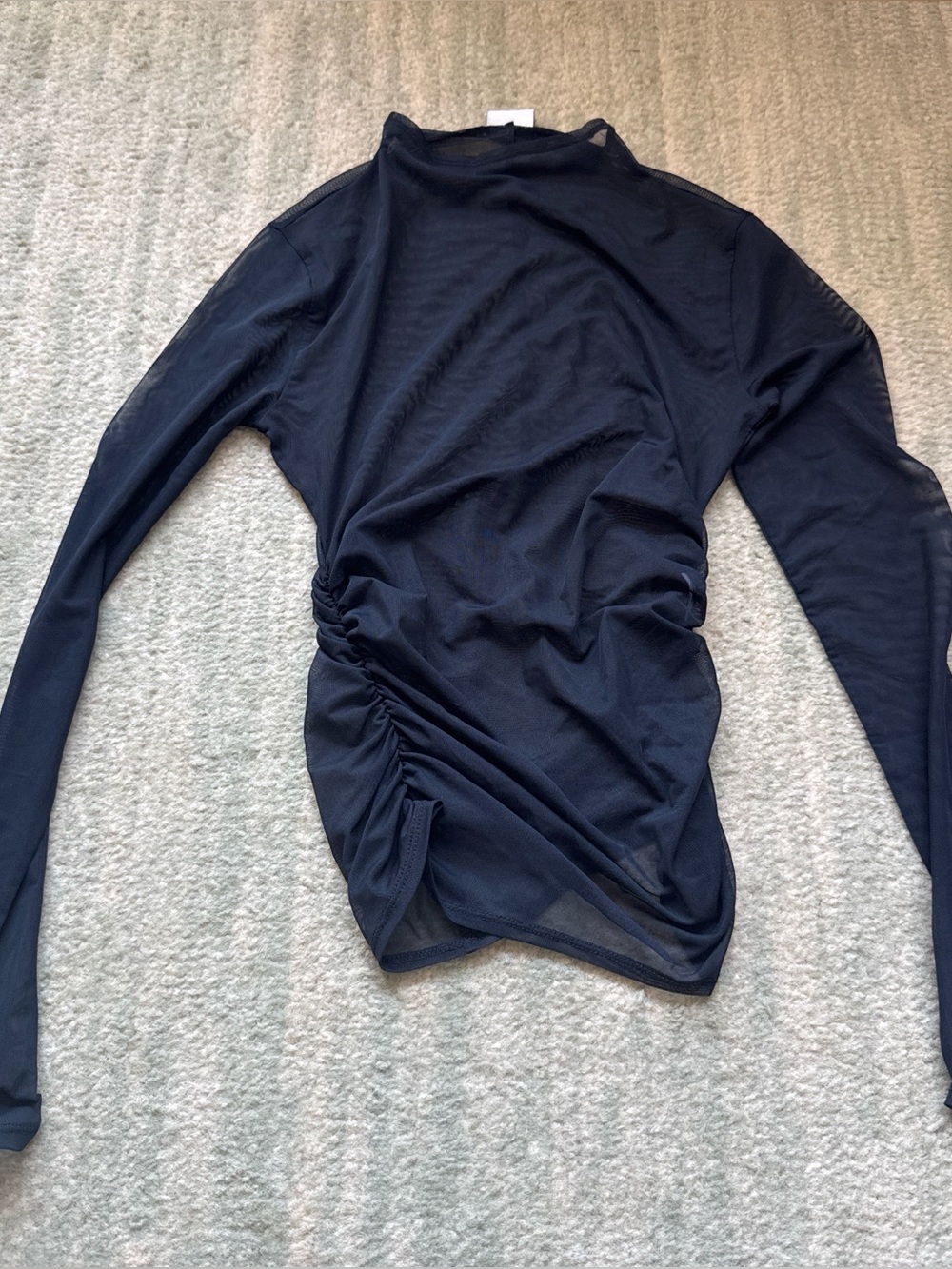 Abercrombie & Fitch black long sleeve mesh ruched top